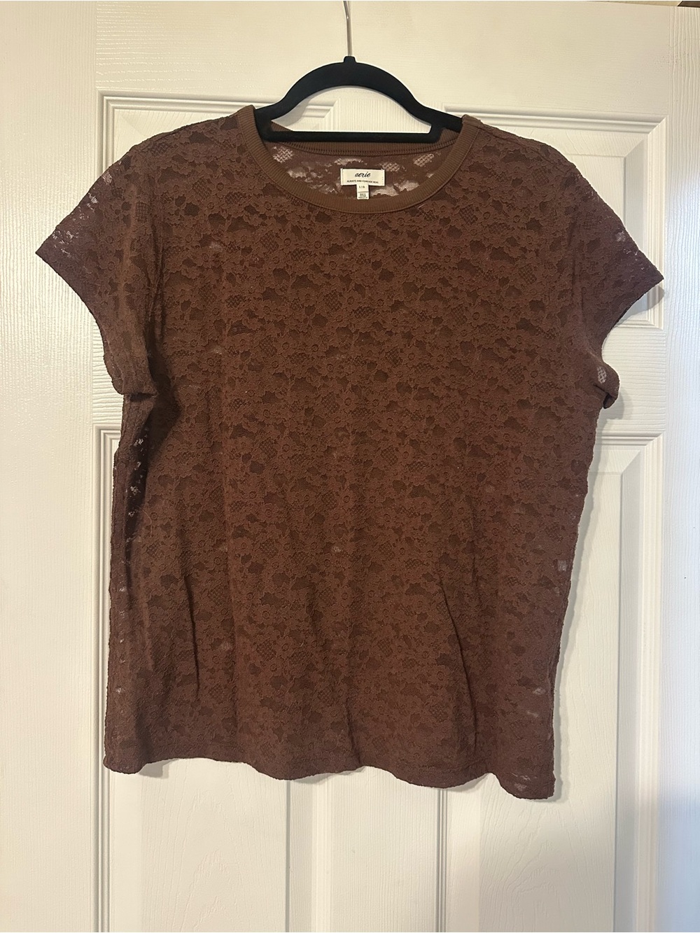aerie Brown Lace Short Sleeve Tee